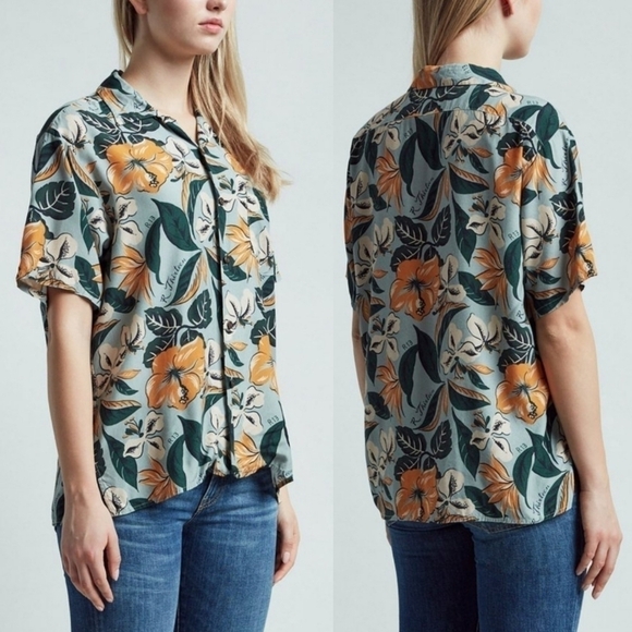 New R13 ​Logo Hawaiian Tropical-Print Oversized Unisex Shirt In Blue Floral NWT - Picture 7 of 15